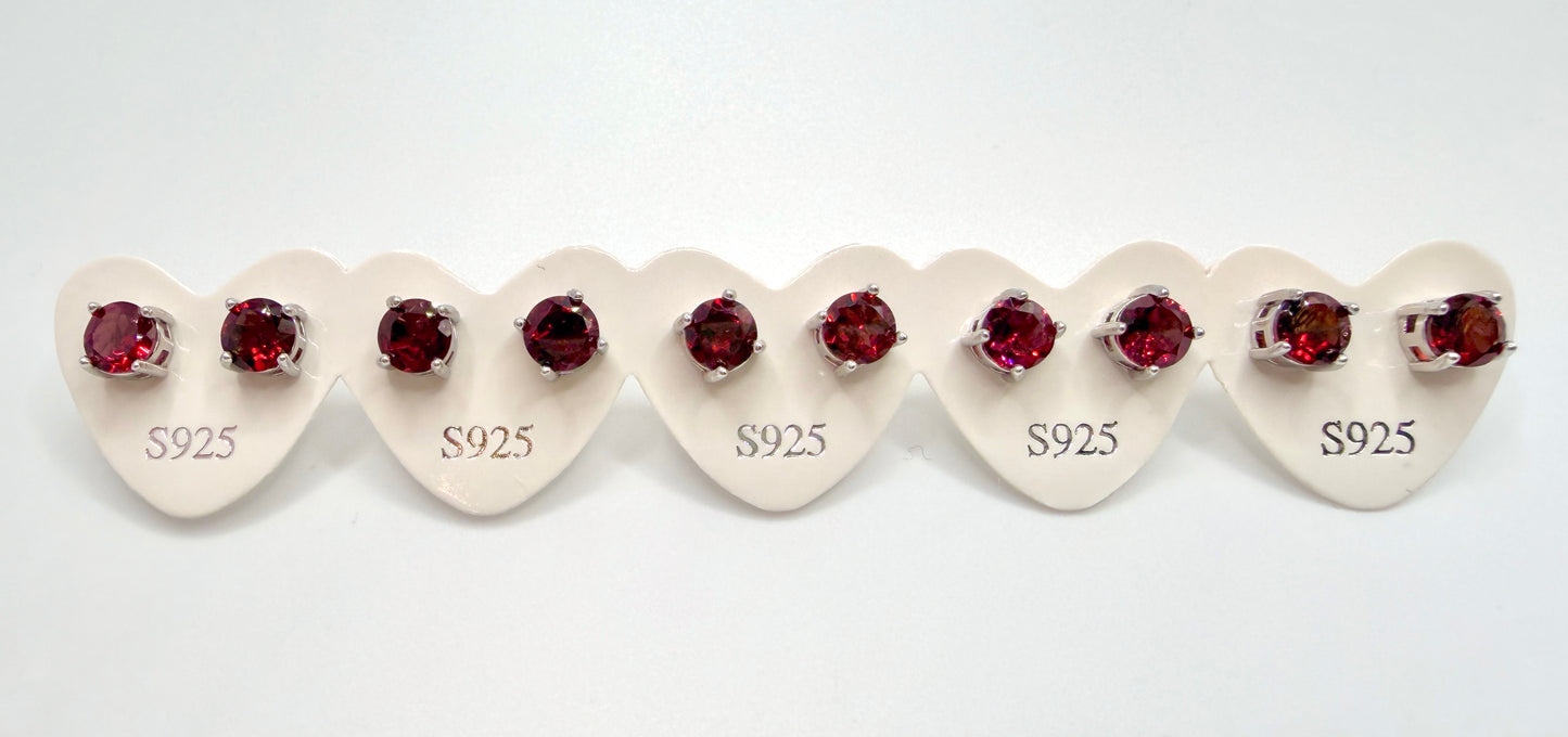 Wholesale Lot 5 Pairs Natural Garnet Earring Stud 6mm