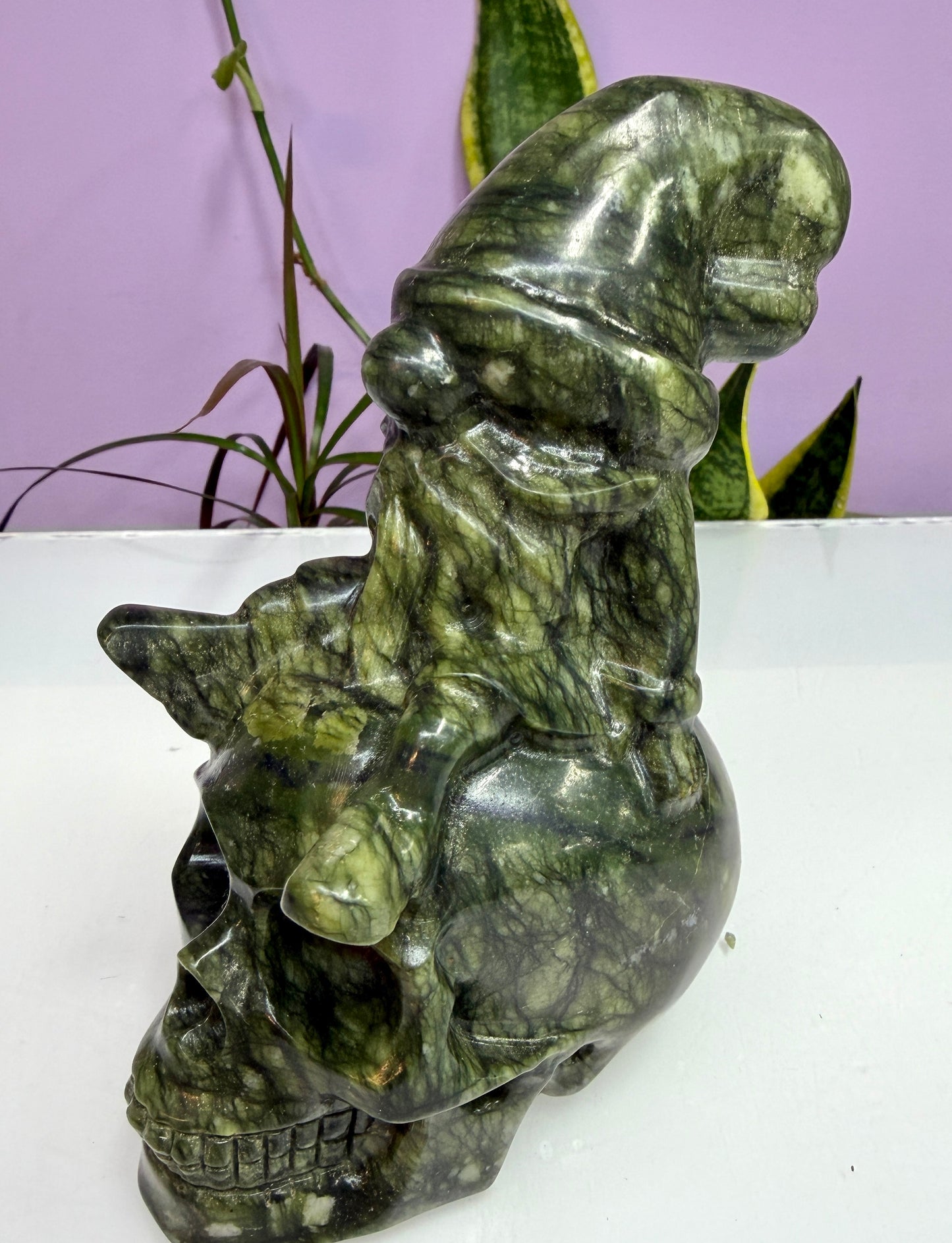 3 PCs Natural Nephrite Jade Skull Gnome Crystals Healing Energy