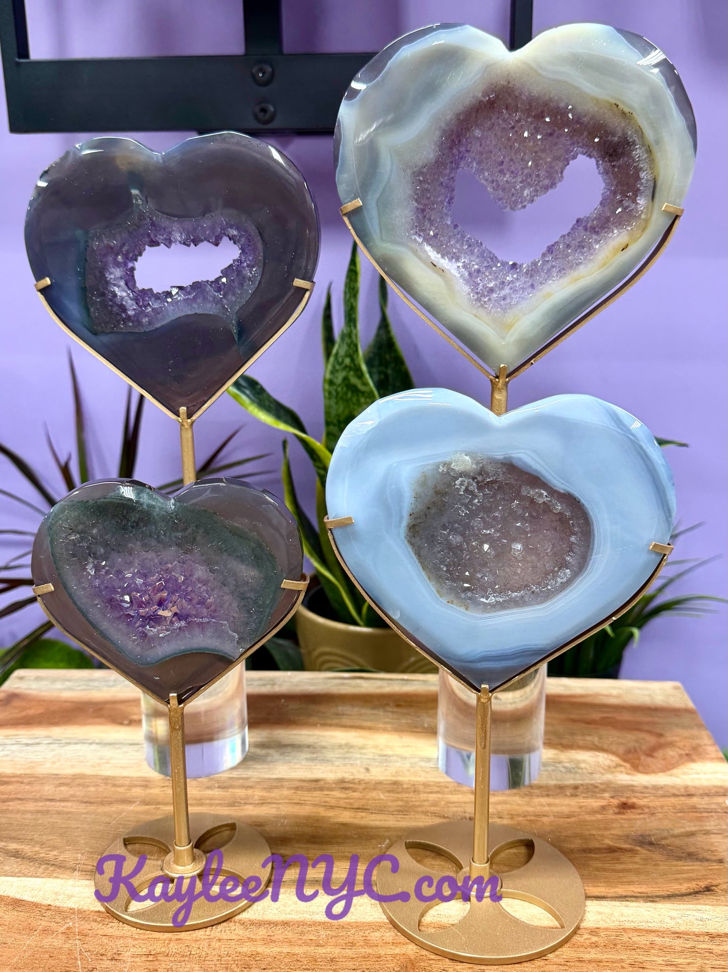 Wholesale Lot 4 PCs Natural Amethyst Agate Heart w/stand Healing Energy
