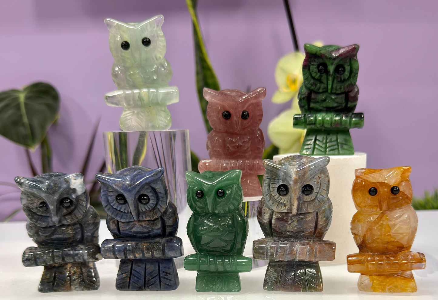 8 PCs Mixed Natural Crystal Owls Healing Energy