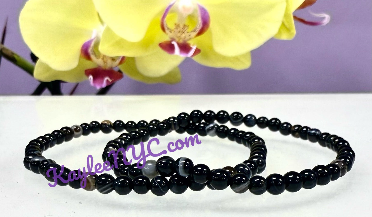Wholesale Lot 6 Pcs Natural Onyx 4mm 7.5” Crystal Healing Stretch Bracelet