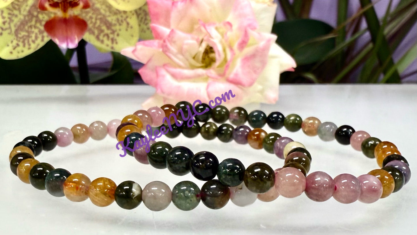 Wholesale 6 Pcs Natural Watermelon Tourmaline 5.5mm 7.5” Crystal Healing Stretch Bracelet