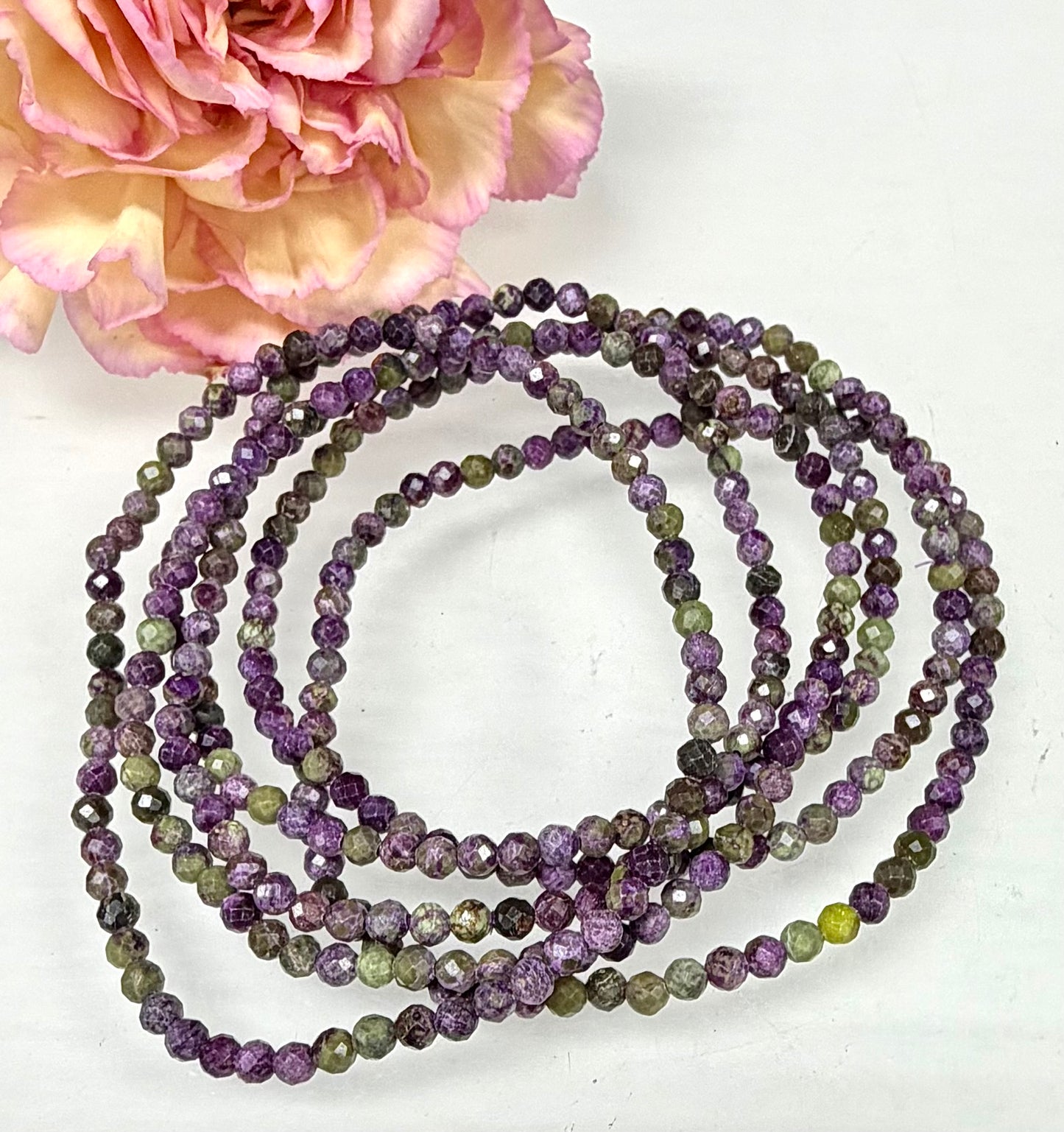 6 PCs Natural Atlantisite Faceted 3.5mm Stretch Bracelet 7.5”