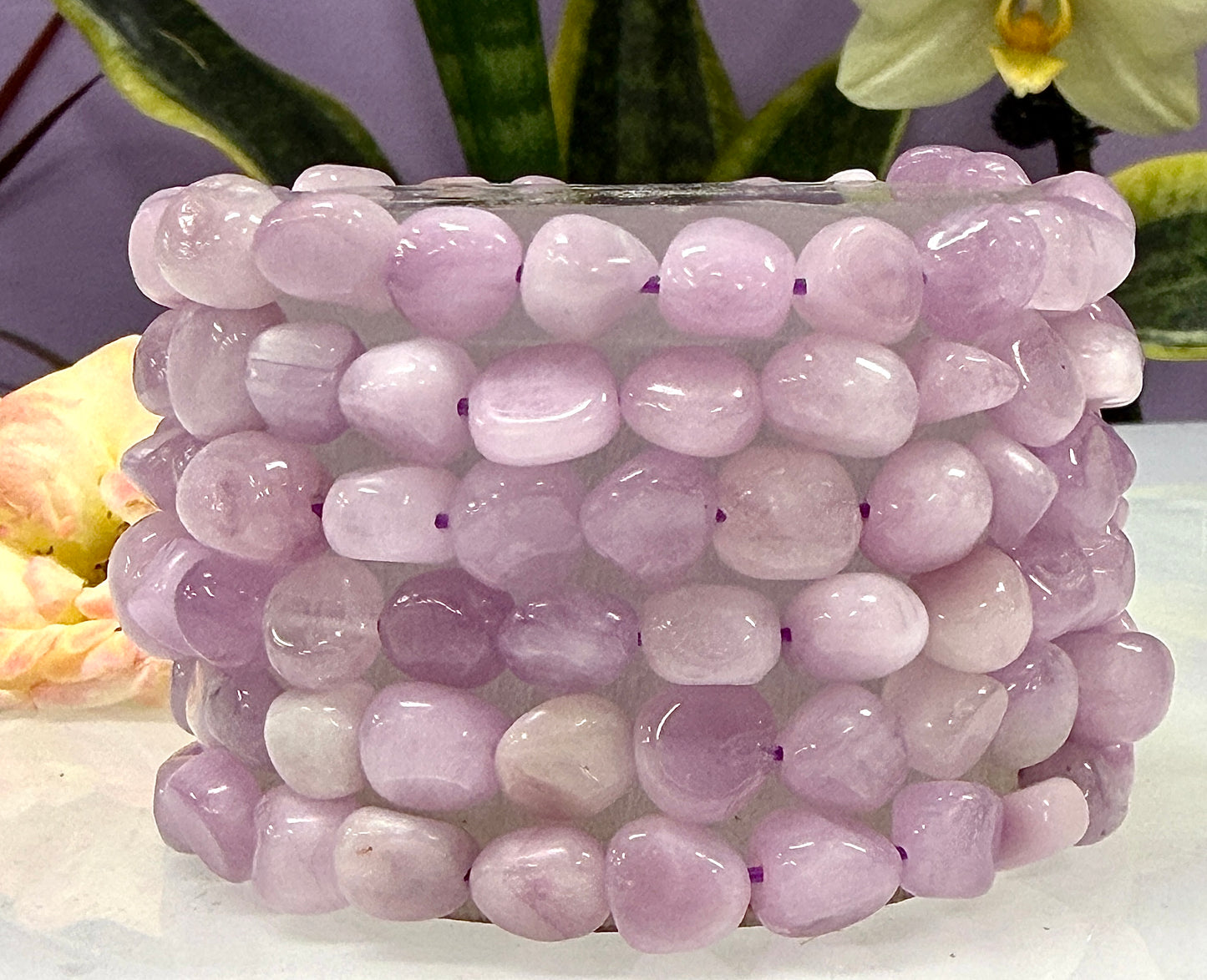 Wholesale 6 Pcs 6mm Natural Kunzite tumble Stretch Bracelet Crystal Healing Energy 7.5”