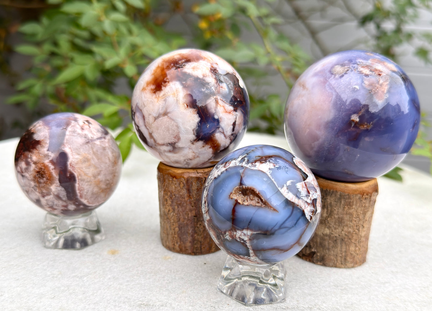 4pcs Blue Flower Agate Sphere Crystal Healing