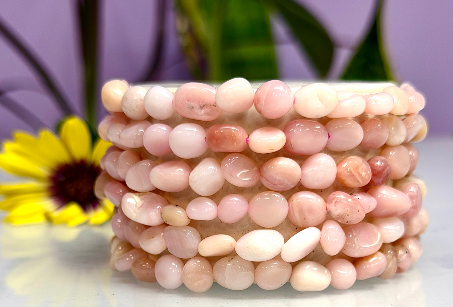 Wholesale 6 Pcs 6.5mmPink Opal Tumble Natural Crystal Healing Stretch Bracelet 7.5"