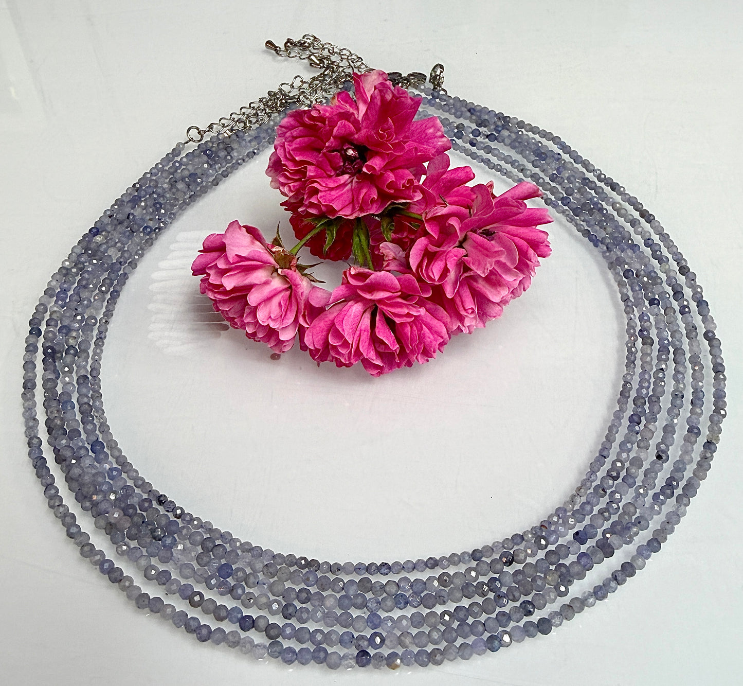 6 PCs 2mm Faceted Natural Tanzanite Necklace Stainless Steel Finding