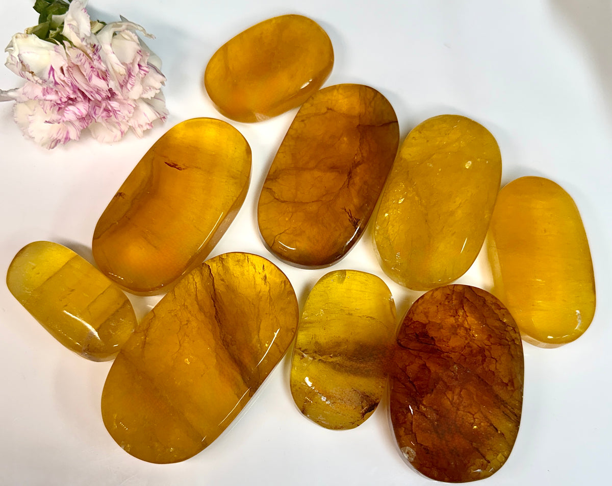 Wholesale Lot 2 Lbs Natural Yellow Fluorite Palm Stone Healing Energy
