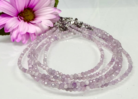 6 PCs 2mm Faceted Natural Kunzite Anklet Stainless Steel Finding