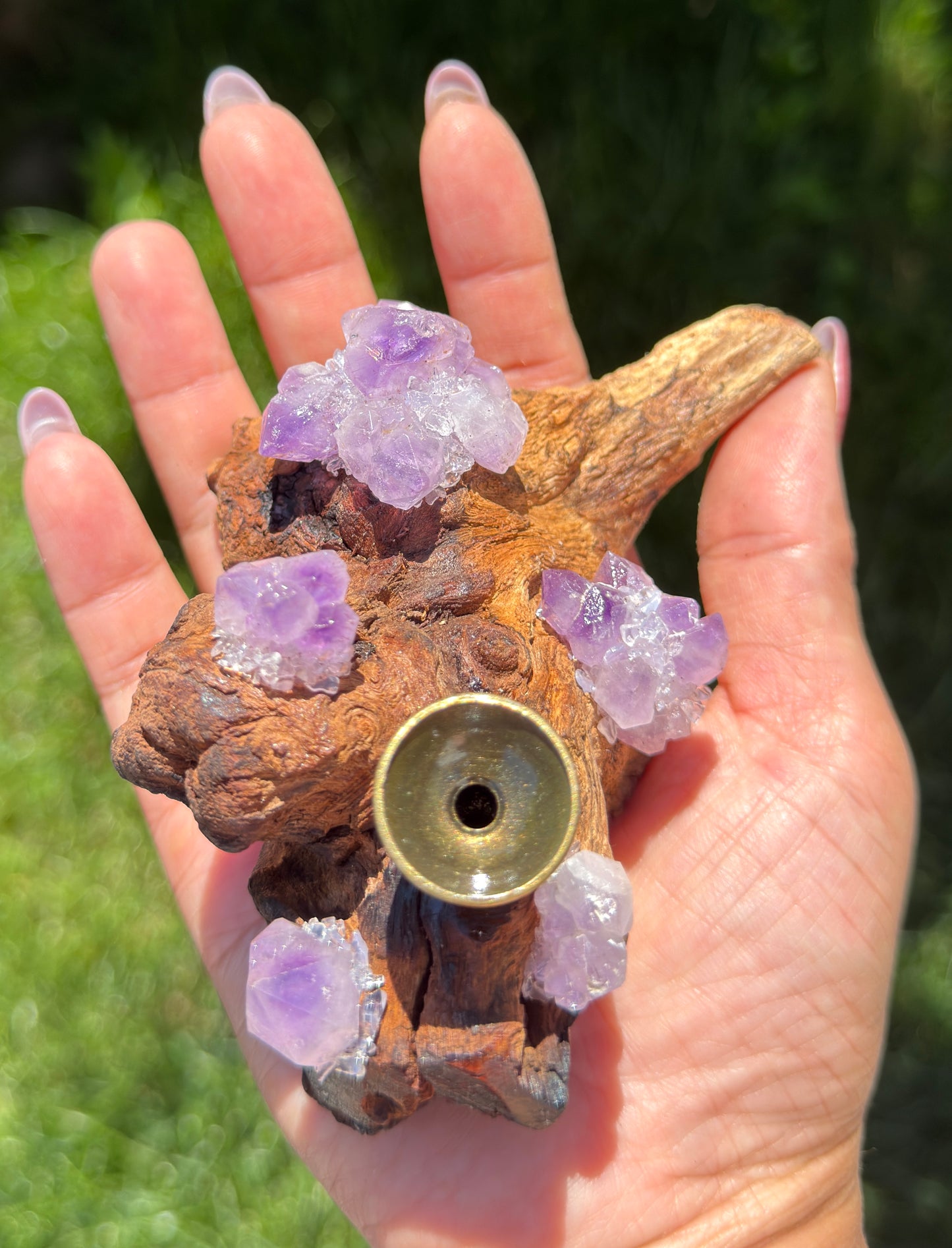 8 pcs PCs Natural Amethyst Drift Wood sphere stand Incense Holder