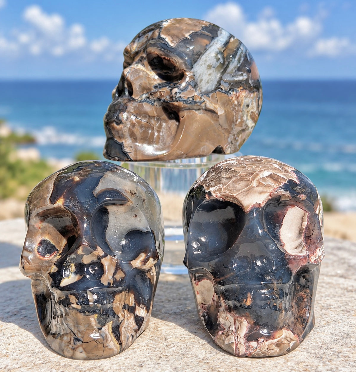 Wholesale lot 3 Pcs Natural Volcano Agate Skull Crystals Healing Energy