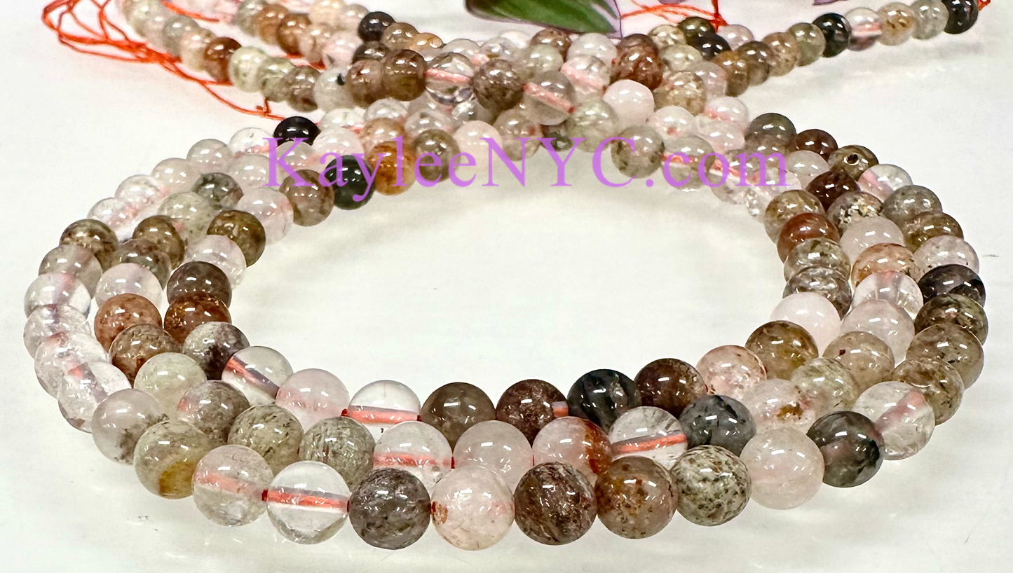 3 strands 6mm Natural Thousand Layer Phantom Quartz Beads