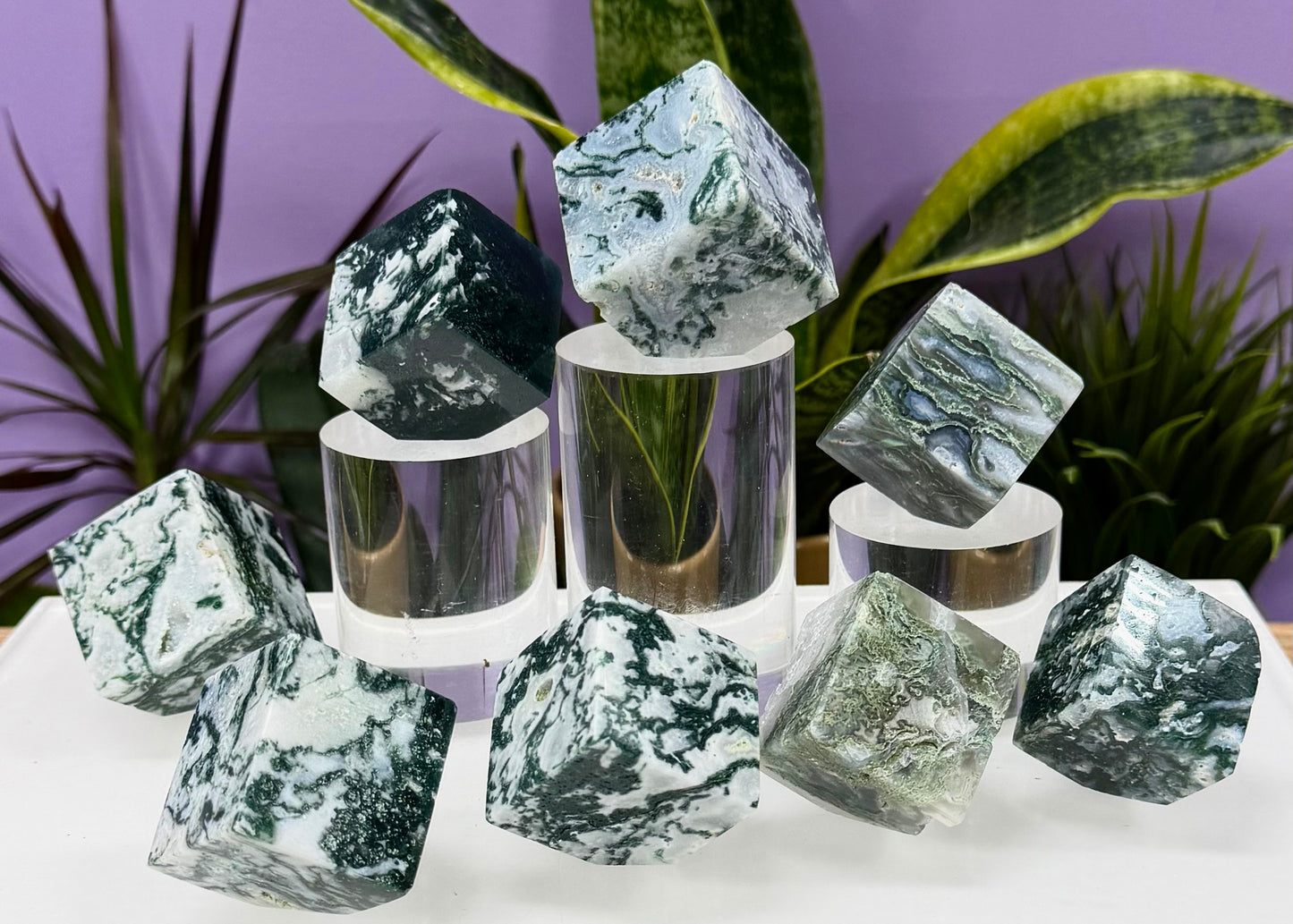 Wholesale Lot 2 lbs Natural Moss Agate Cube Crystal Healing Energy