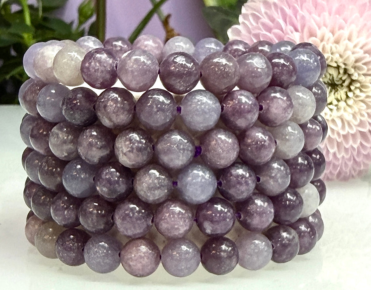 Wholesale Lot 6 Pcs Lepidolite 8mm 7.5” Crystal Healing Stretch Bracelet