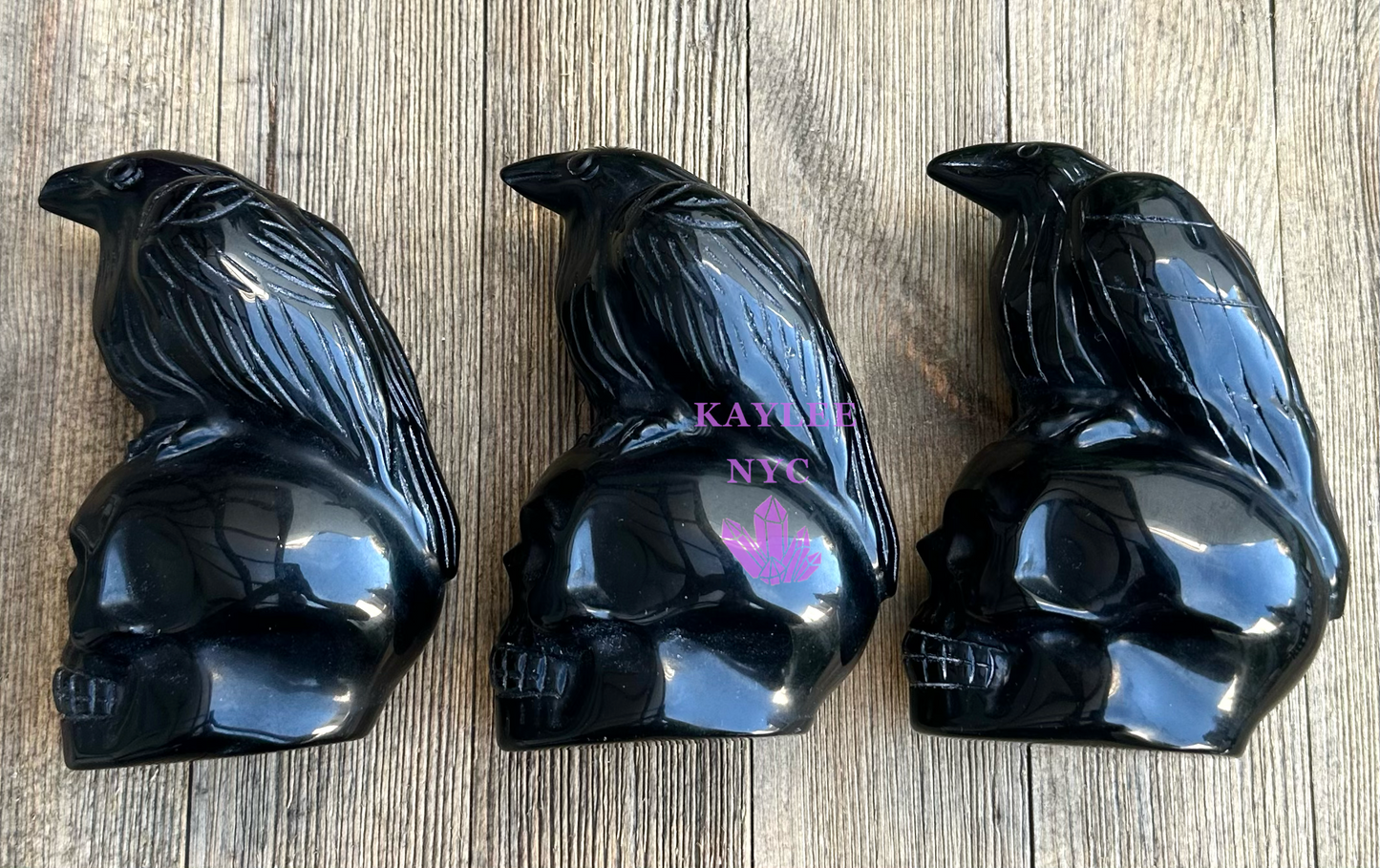 3 PCs Natural Black Obsidian Crow Skull