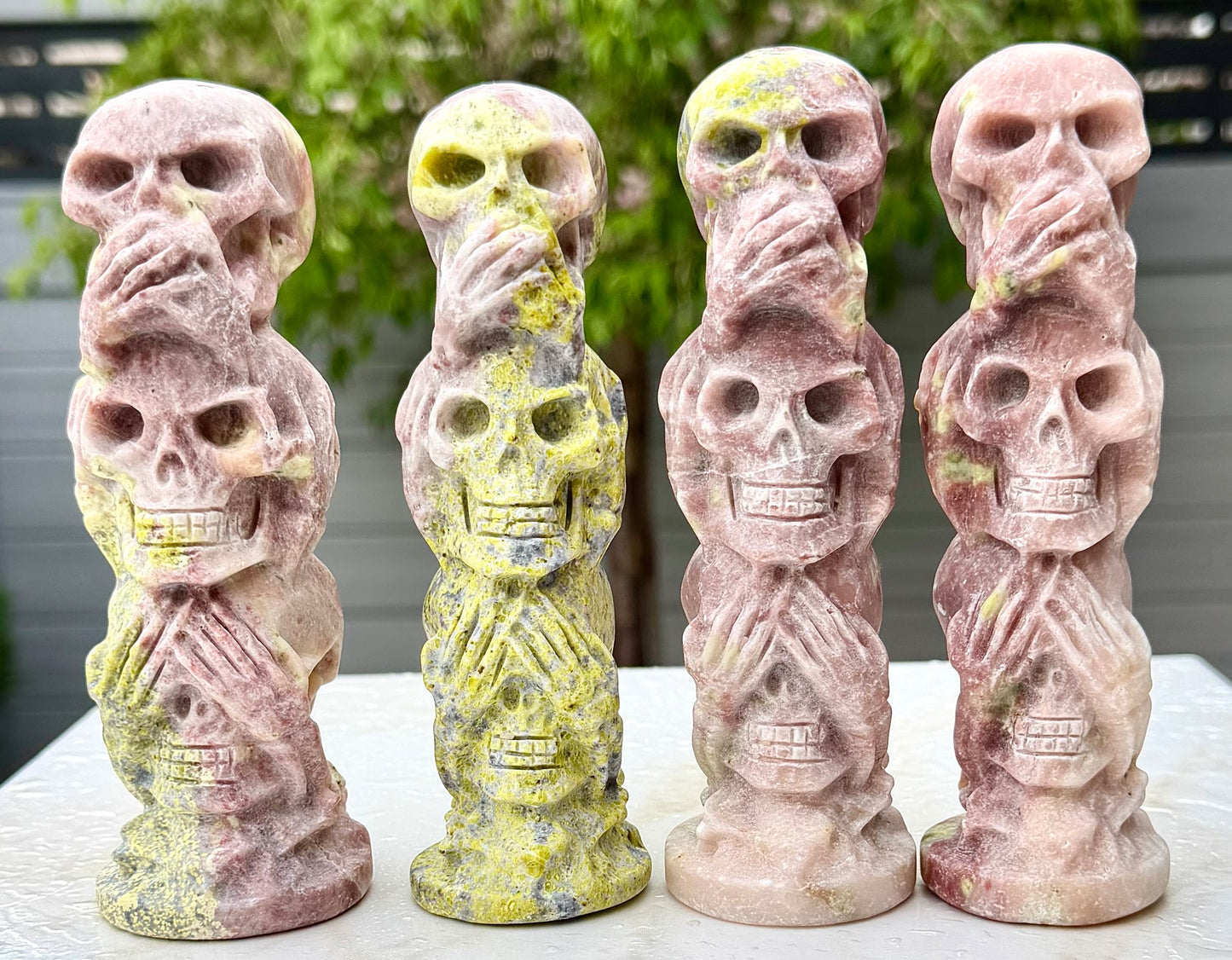 4 PCs 6” Natural Pink Aventurine SerpentineSkulls Crystal Healing Energy