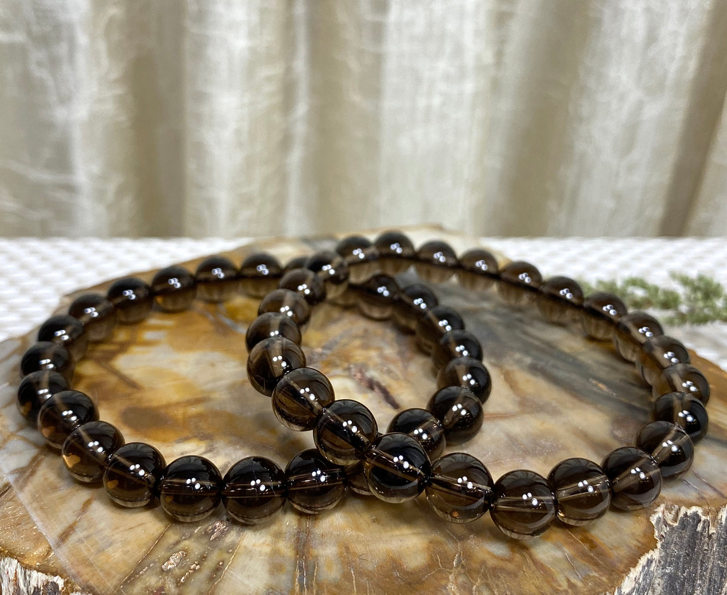 Wholesale 6 Pcs Natural Smoky Quartz 8mm 7.5” Crystal Healing Stretch Bracelet