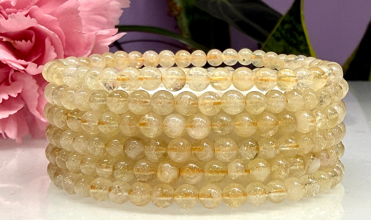 Wholesale Lot 6 Pcs Citrine 4mm 7.5” Crystal Healing Stretch Bracelet