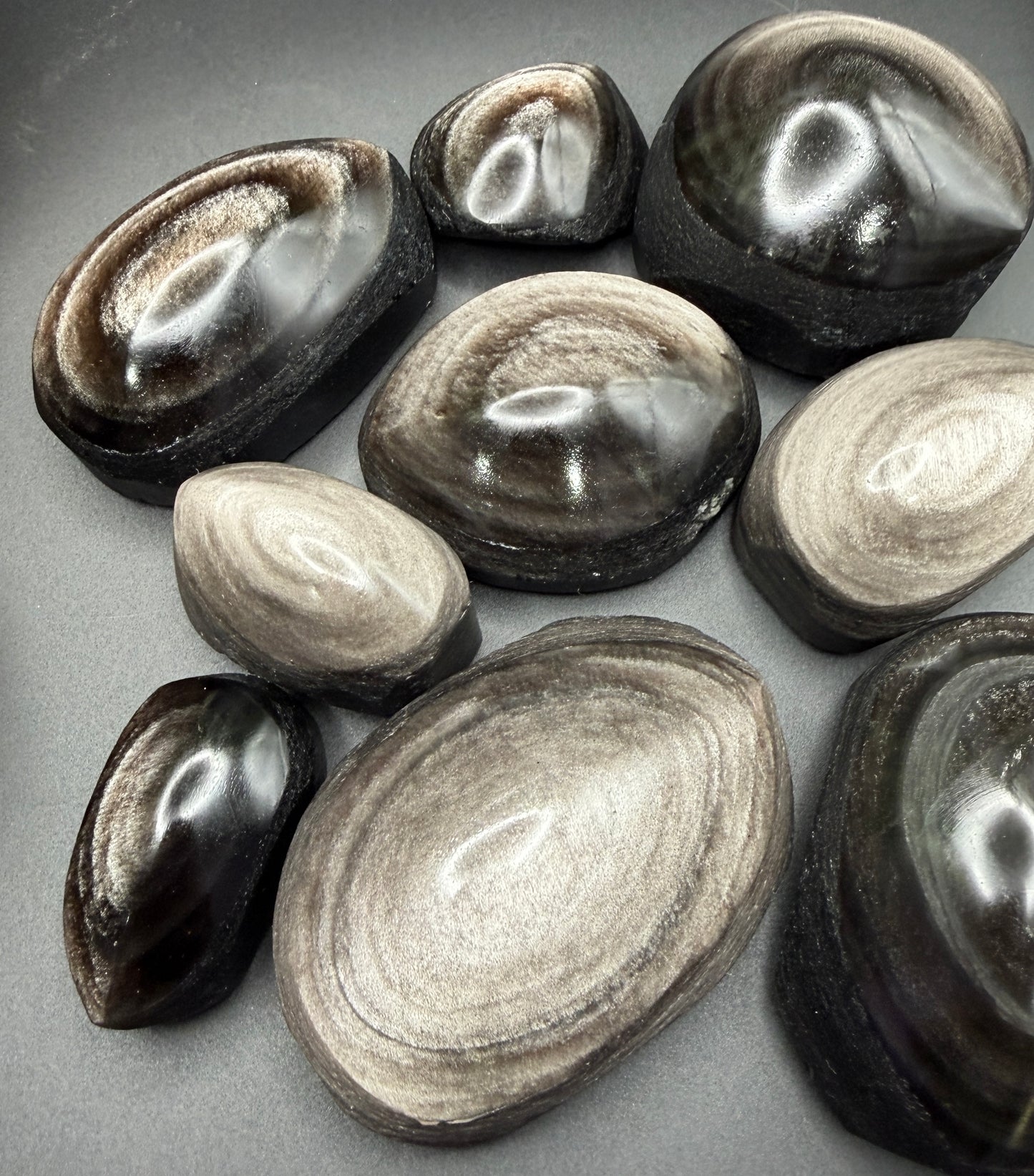 Wholesale Lot 2 Lb Natural Silver Sheen Obsidian Half Polish Crystal Healing Energy