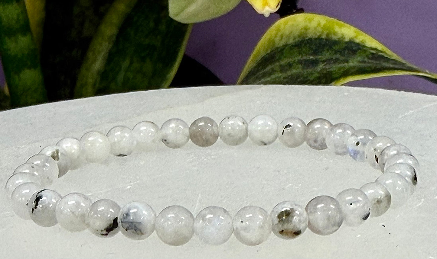 Wholesale 6 Pcs Natural Rainbow Moonstone 6mm 7.5” Crystal Healing Stretch Bracelet