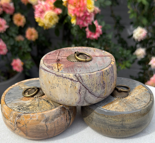Wholesale Lot 3PCs Natural Picture Jasper with Lid Bowl Crystal Healing Energy