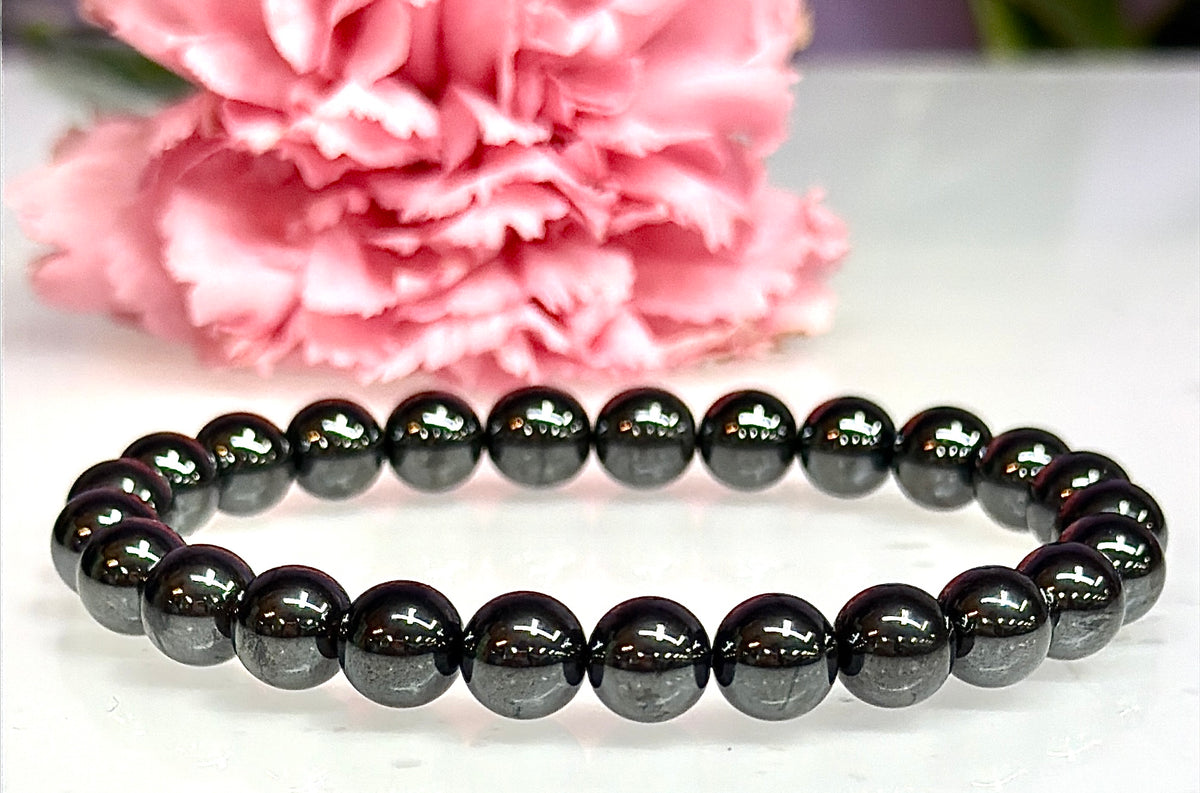 Wholesale Lot 6 Pcs Natural Hematite 8mm 7.5” Crystal Healing Stretch Bracelet