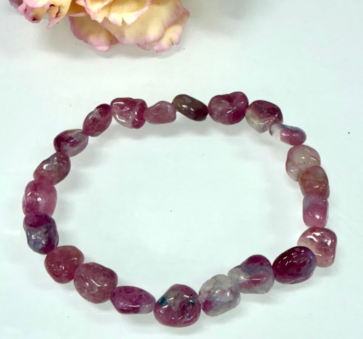 Wholesale 6 Pcs ~8mm Pink Tourmaline Crystal tumble Stretch Bracelet 7.5”