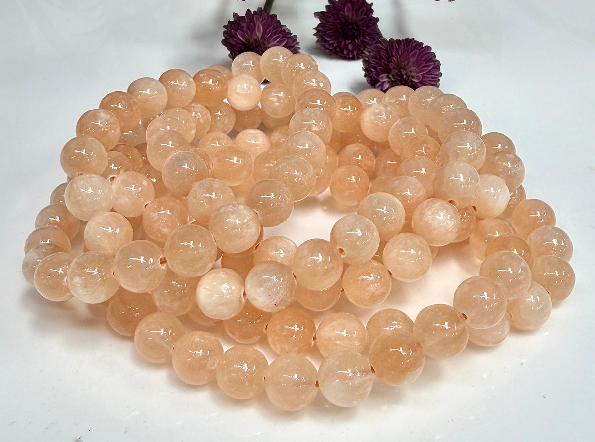Wholesale 6 Pcs Natural Peach Selenite 8mm 7.5” Crystal Stretch Bracelet