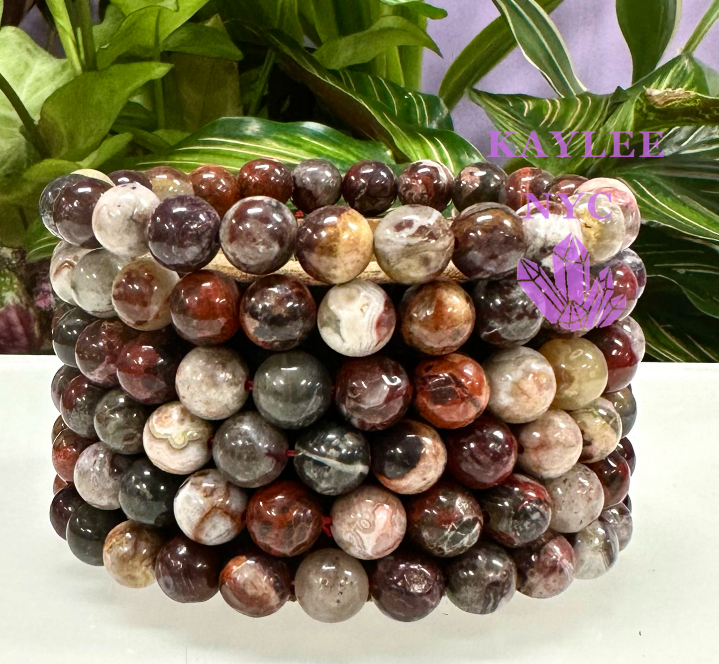 6 PCs Natural Mexican Lace Agate Stretch Bracelet