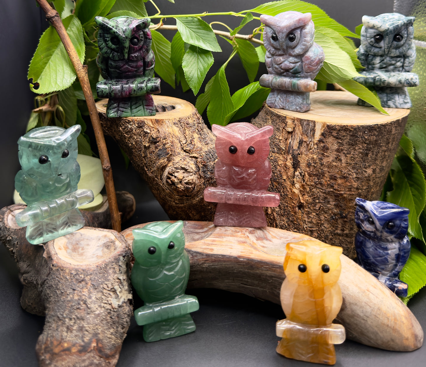 8 PCs Mixed Natural Crystal Owls Healing Energy