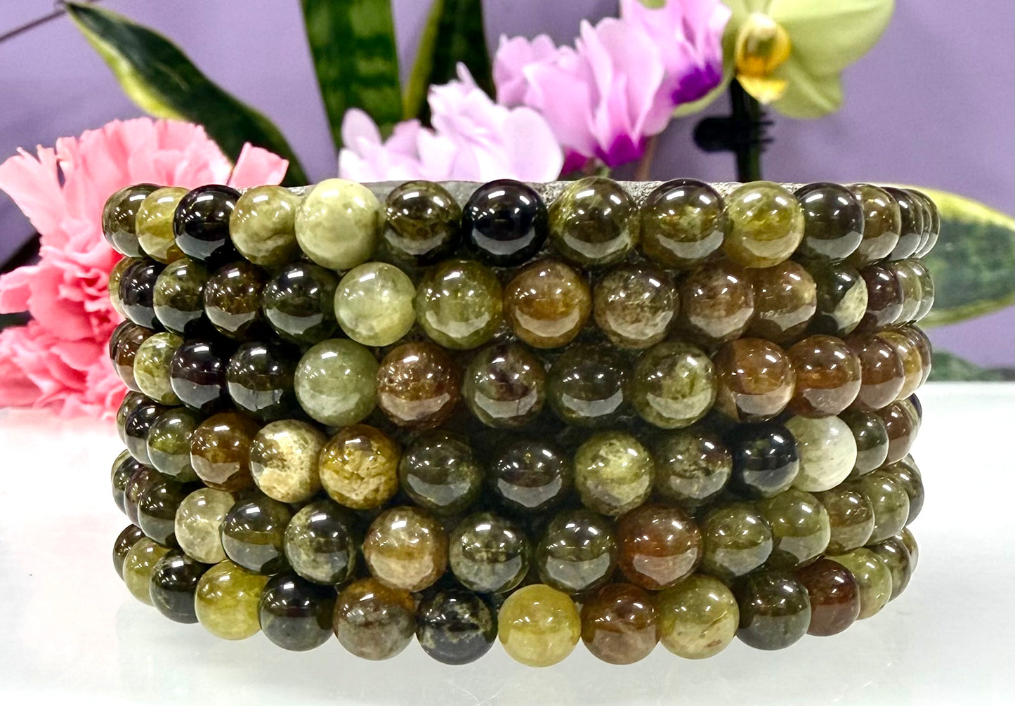 Wholesale 6 Pcs 6mm Green Garnet Stretch Bracelet Natural Crystal Healing Energy