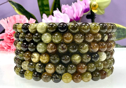 Wholesale 6 Pcs 6mm Green Garnet Stretch Bracelet Natural Crystal Healing Energy