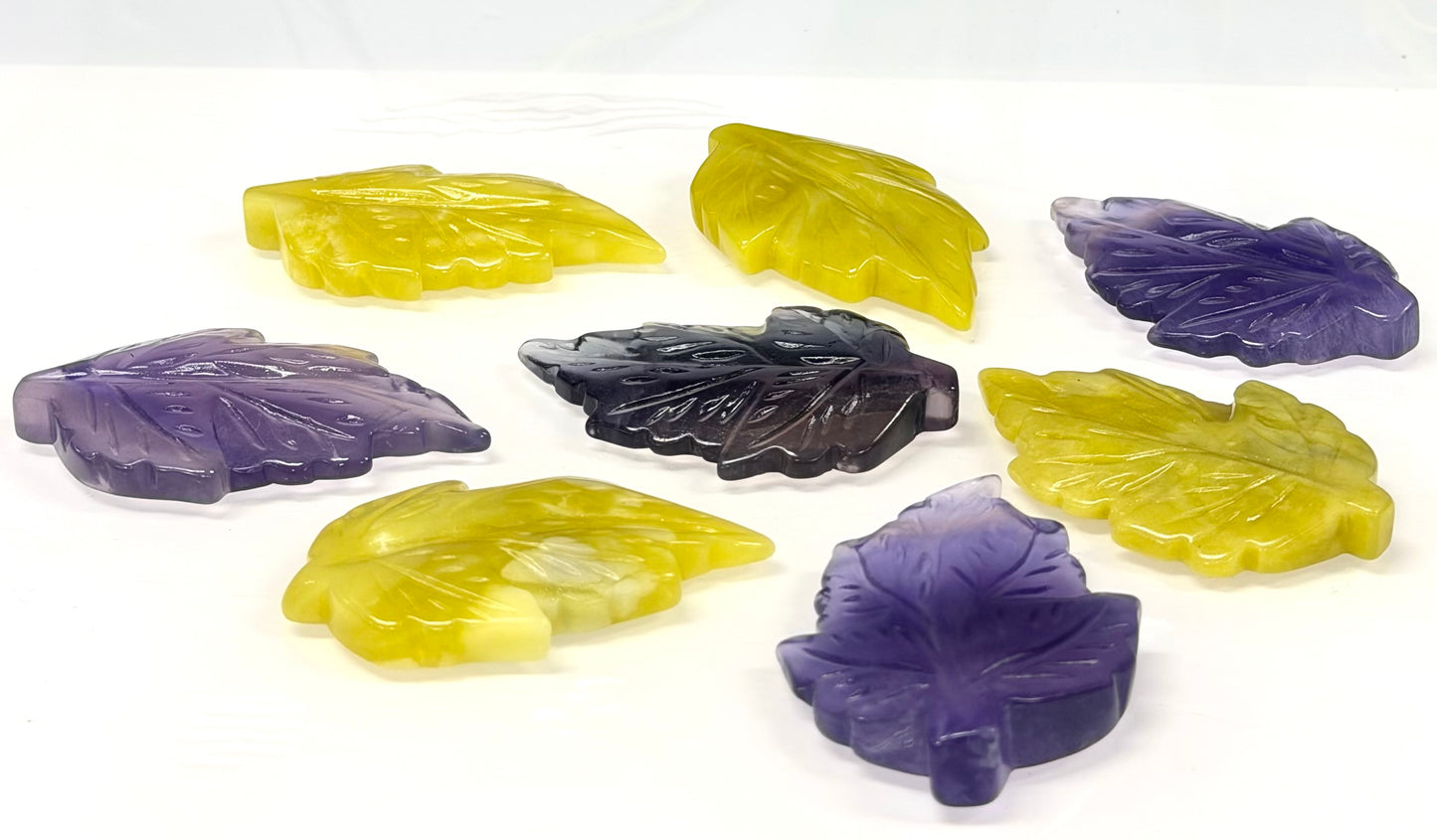 8 PCs Natural Purple Fluorite and Olive Jade Leaf