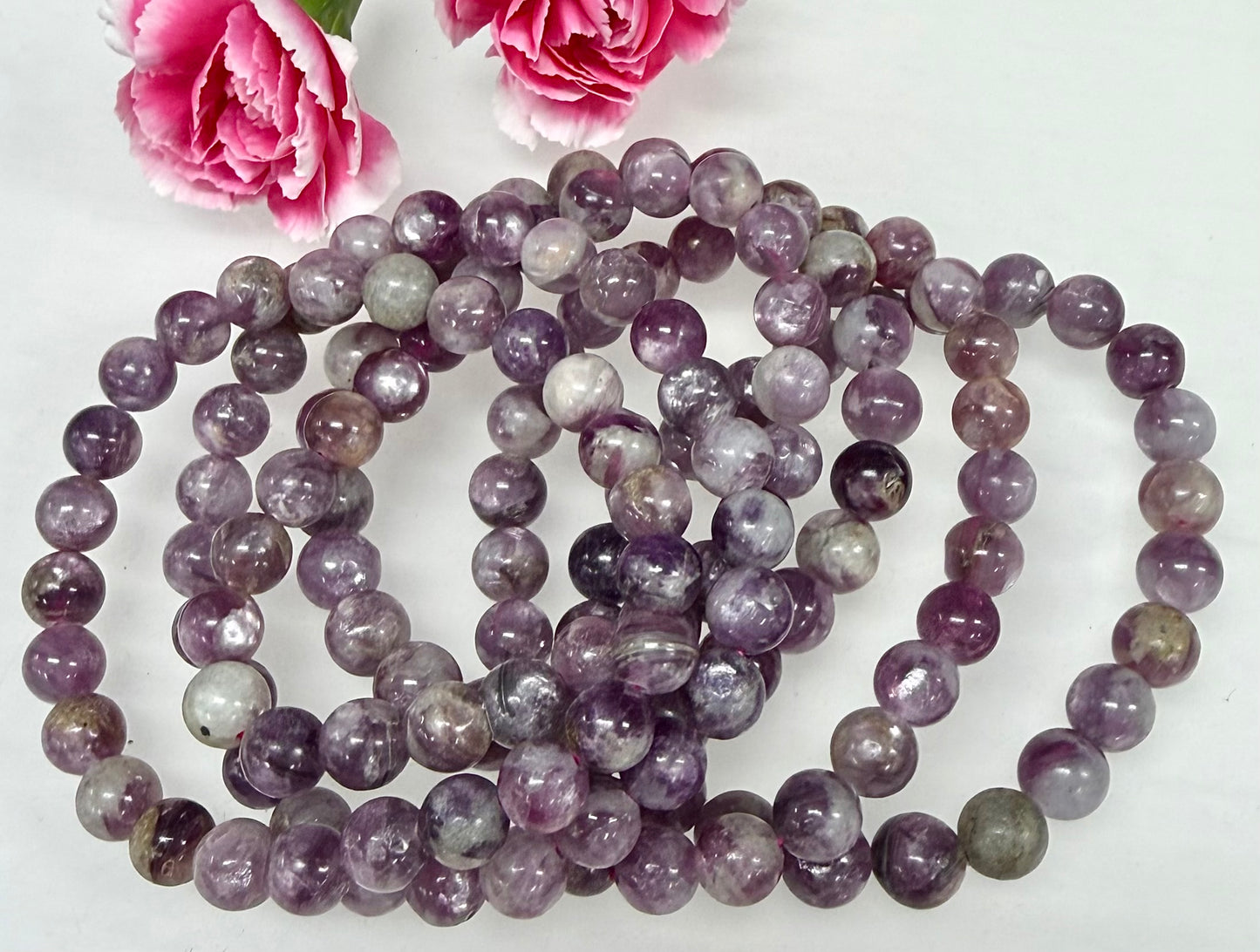 6 PCs Natural Lepidolite Mica 8mm 7.5” Stretch Bracelet