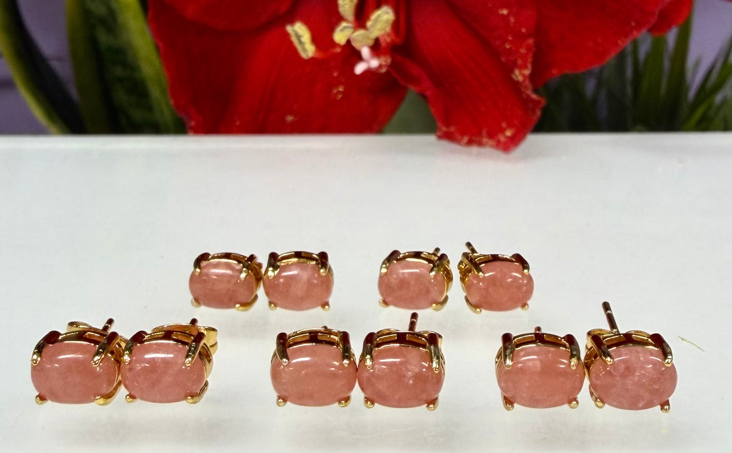 Wholesale Lot 5 Pairs Natural Rhodochrosite Sterling Silver(925) Earring Studs 6mm