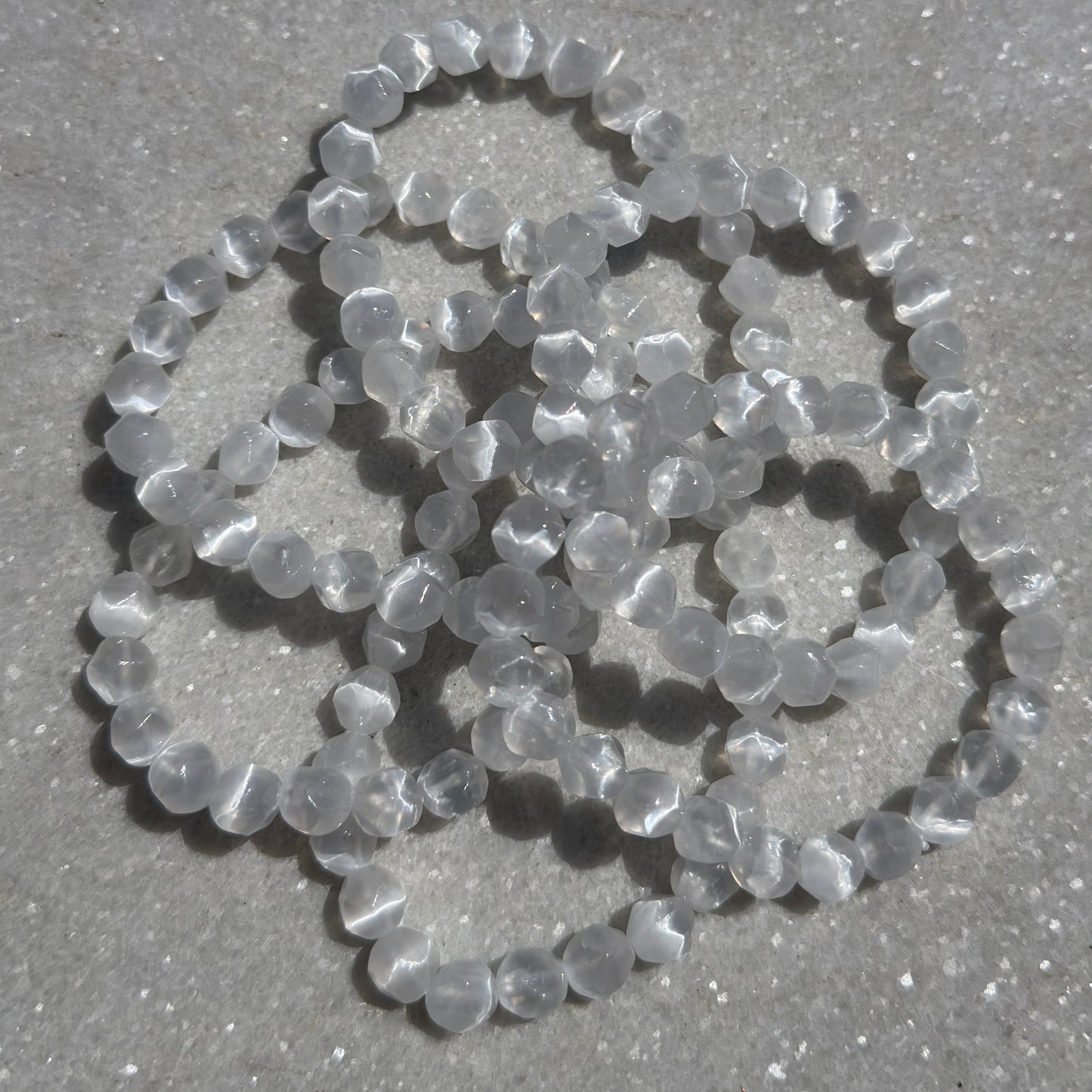 Wholesale 6 Pcs 8mm Faceted Selenite Natural Crystal Stretch Bracelet 7.5"