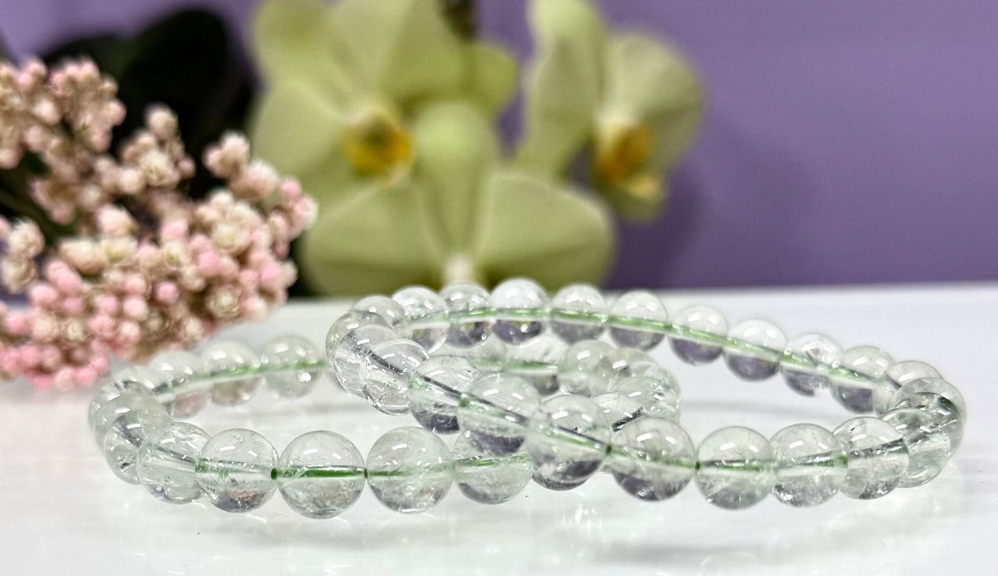 6 PCs Prasiolite 8mm 7.5” Stretch Bracelet crystals healing energy