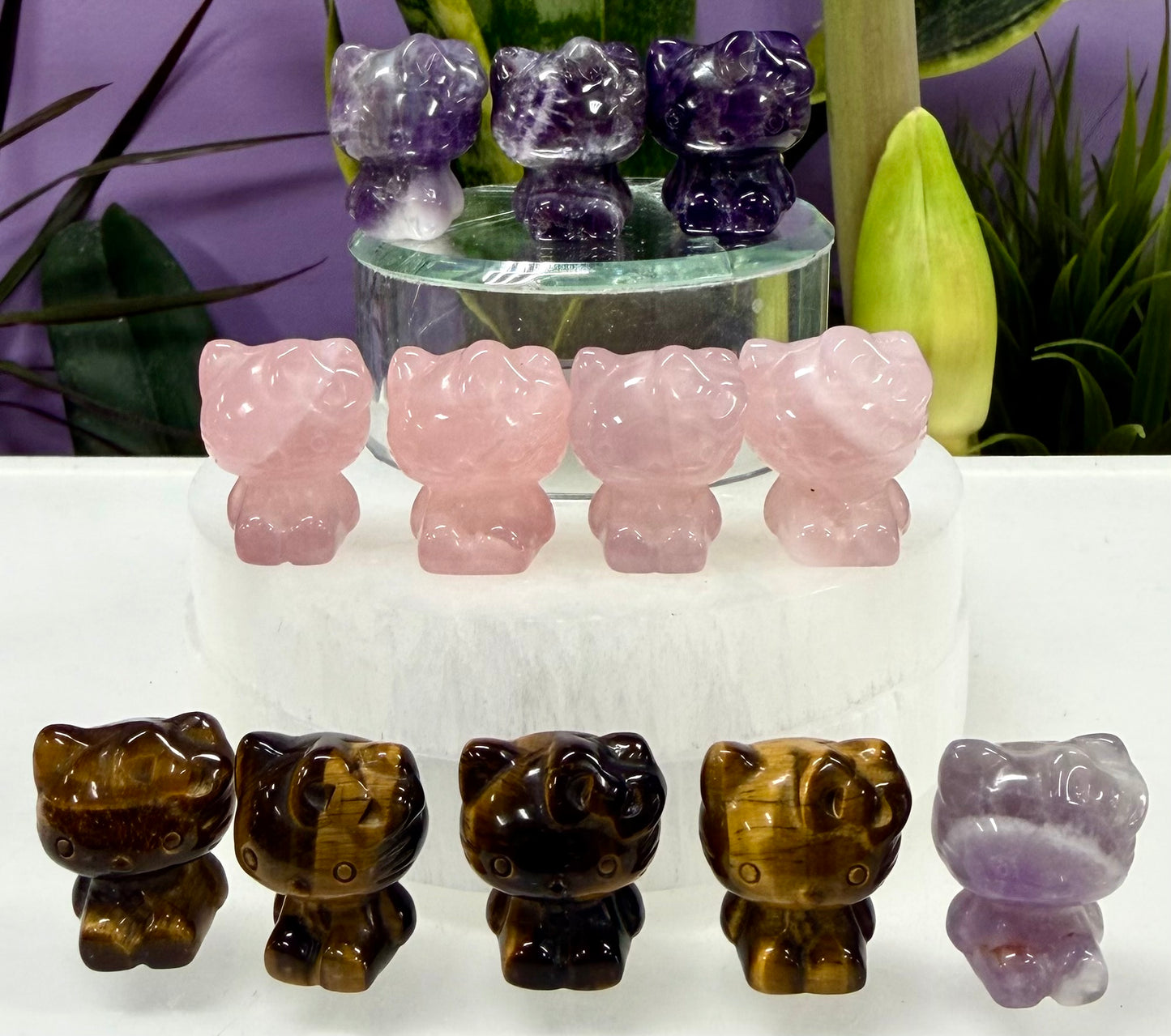 12 pcs Natural Mix Crystal 1” Hello Kitty Cat Healing Energy