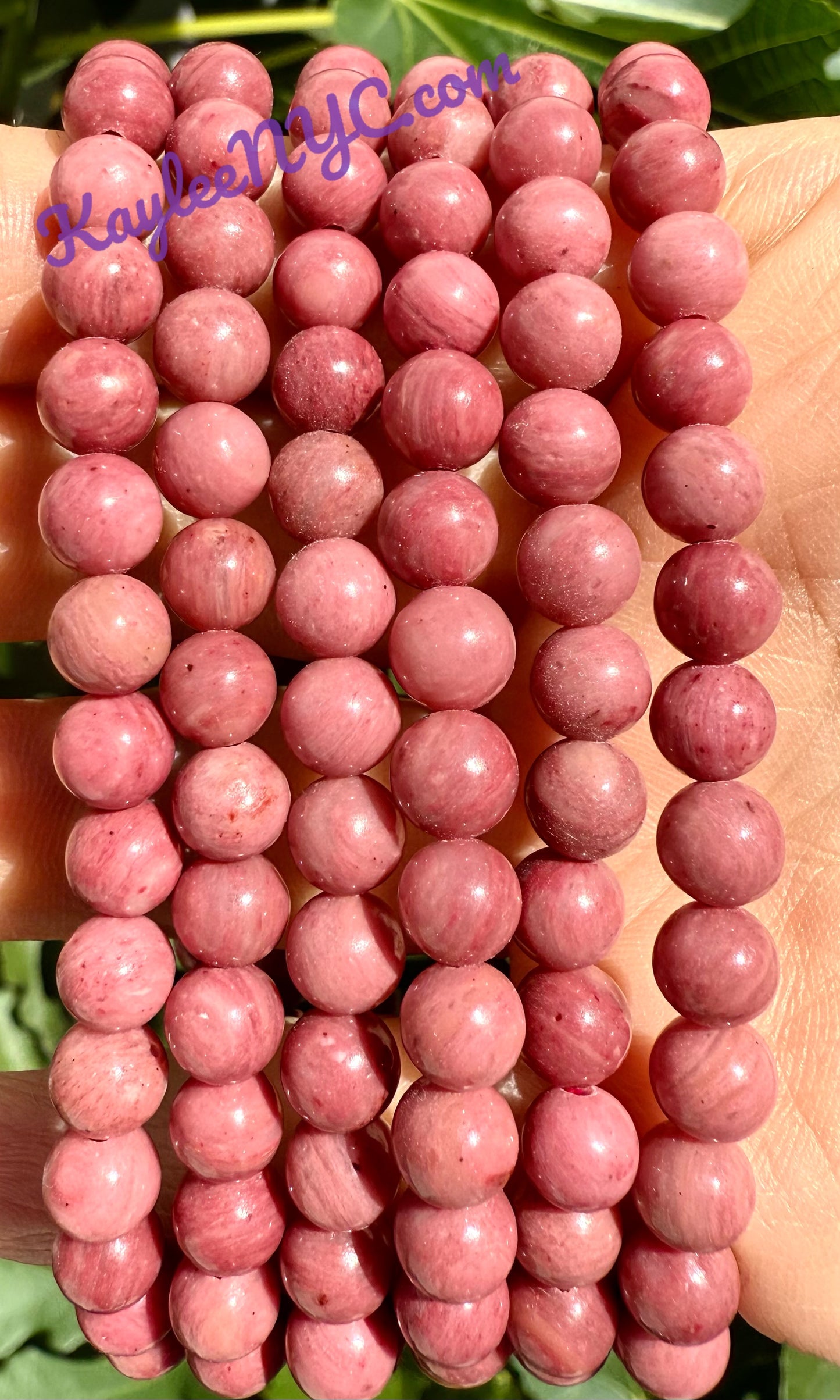 Wholesale 6 Pcs Natural Pink Rhodonite 6mm 7.5” Crystal Healing Stretch Bracelet