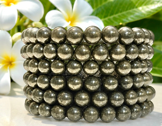 Wholesale 6 Pcs Natural Pyrite 8mm 7.5” Crystal Healing Stretch Bracelet