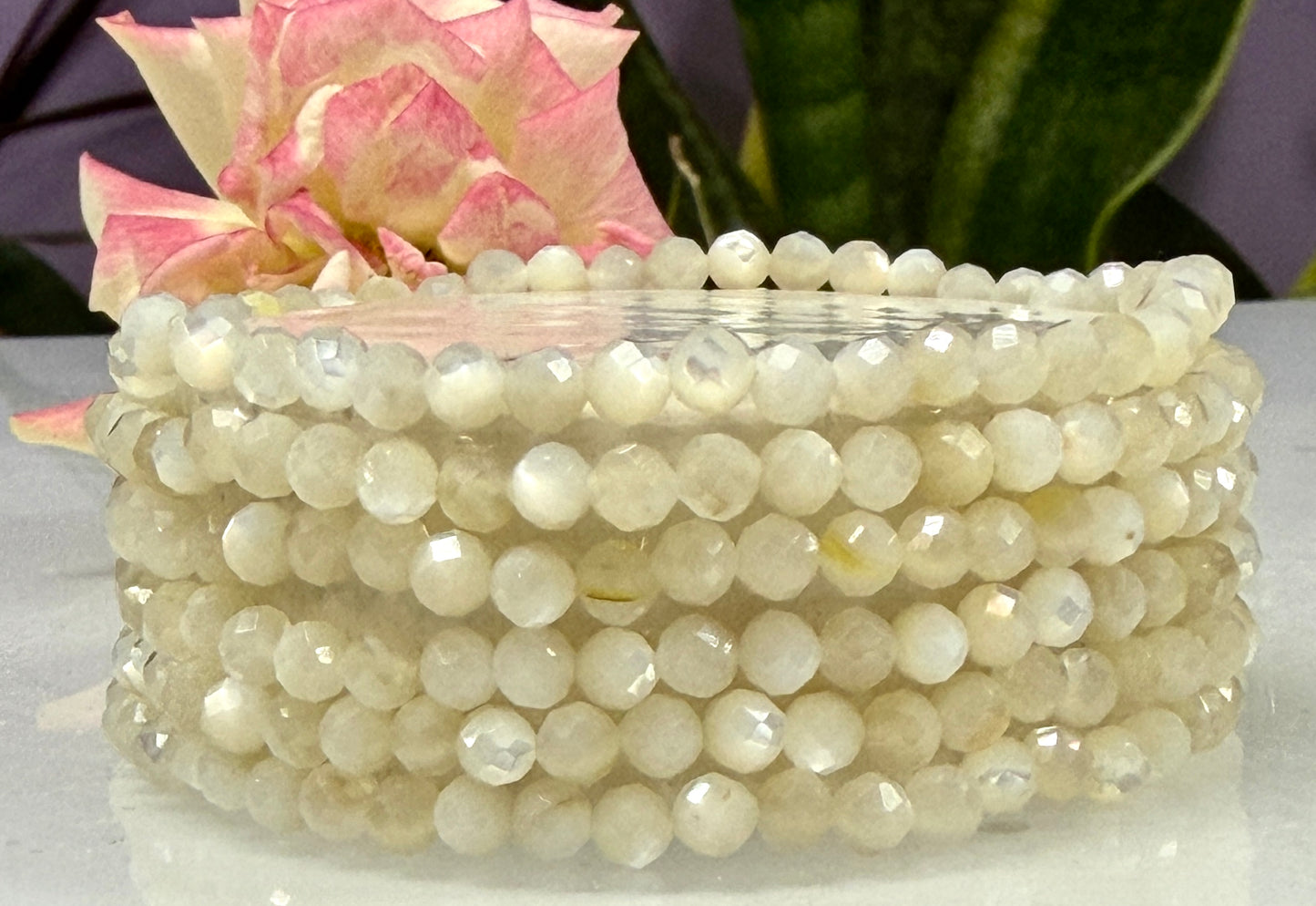 Wholesale 6 Pcs 4mm Faceted Mother of Pearl Stretch Bracelet 7.5"
