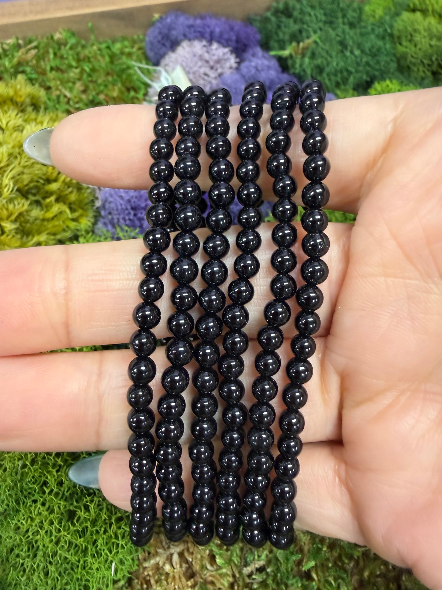 Wholesale 6 Pcs Natural Black Onyx 4mm 7.5” Crystal Healing Stretch Bracelet