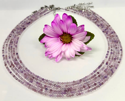 6 PCs 2mm Faceted Natural Lepidolite Necklace Stainless Steel Finding