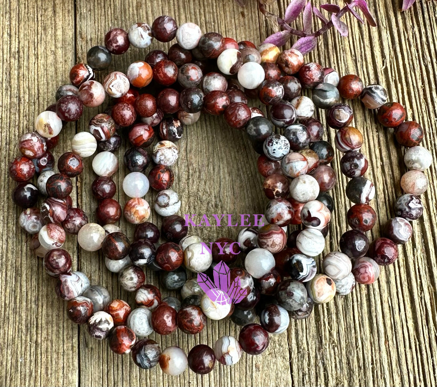 6 PCs 6mm Natural Mexican Lace Agate Stretch Bracelet