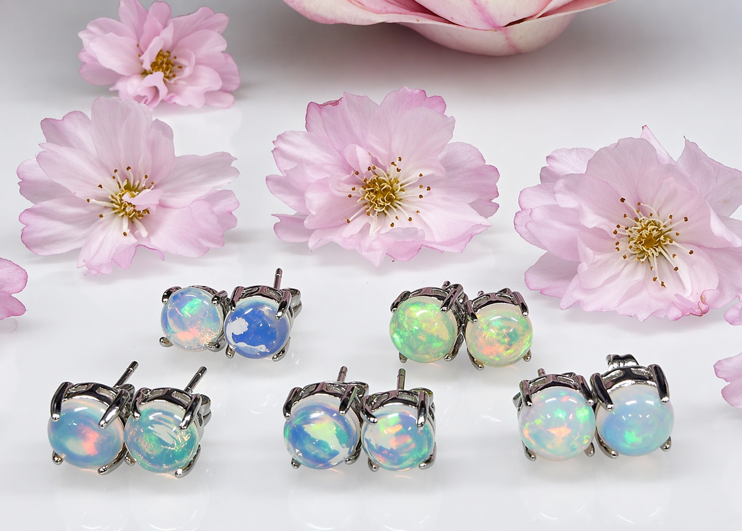 Wholesale 5 Pairs Natural Opal Sterling Silver(925) Posts 6mm