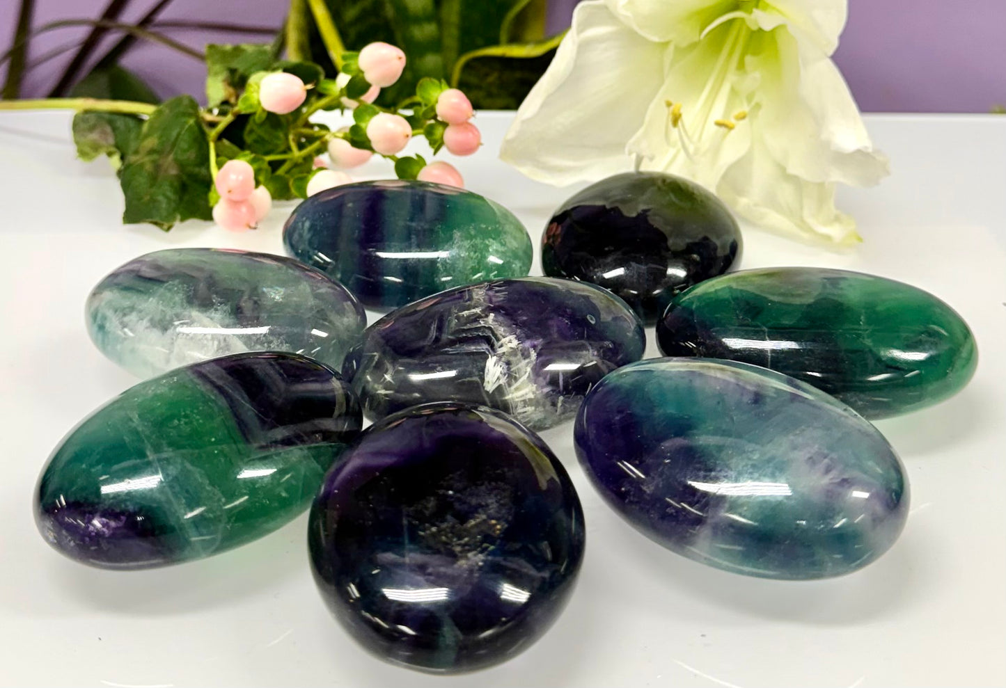 Wholesale Lot 8 pcs Natural Rainbow Fluorite Palm Stones Crystal Natural Energy 2.5-2.8lbs