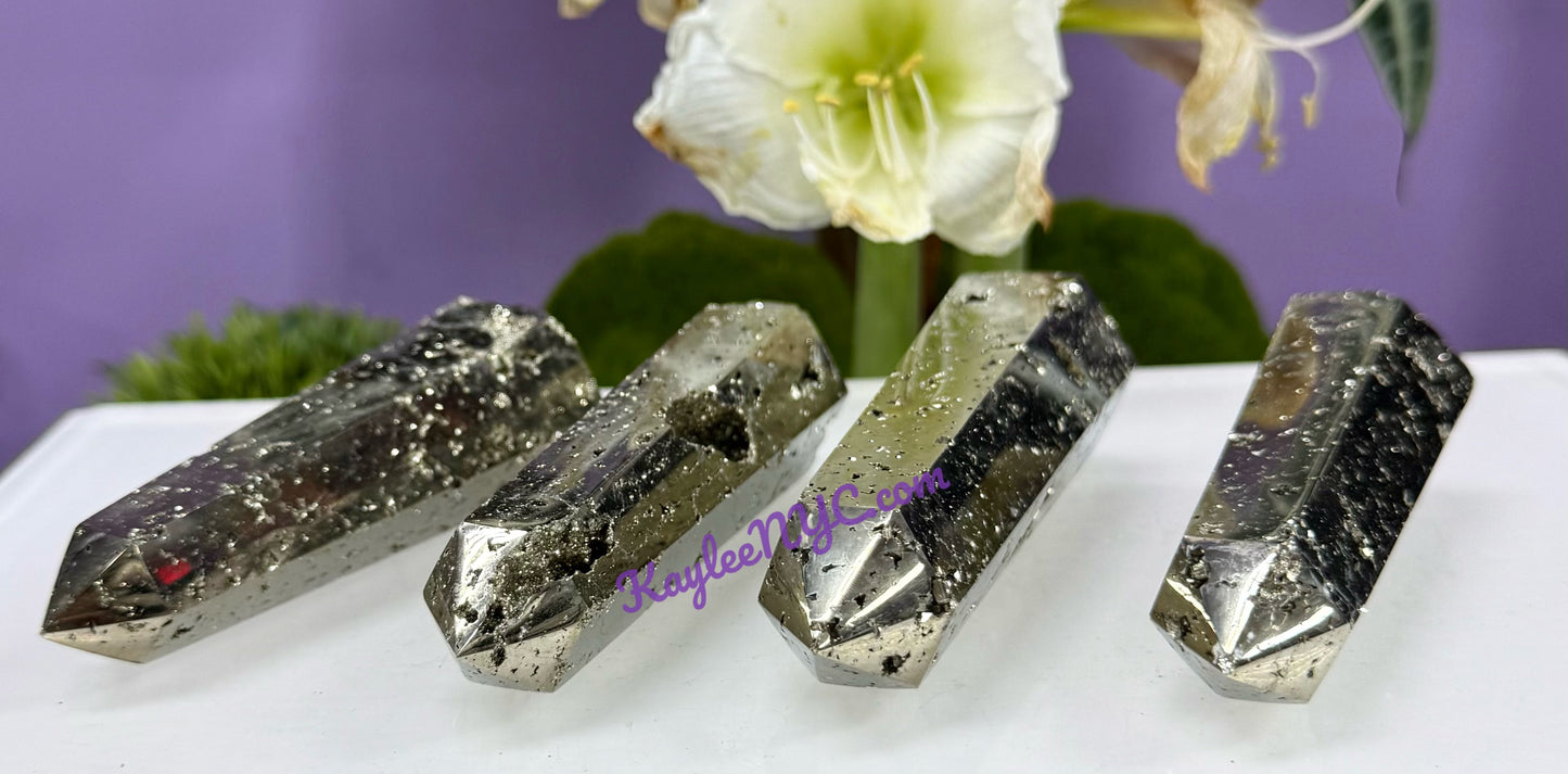 Wholesale Lot 4 pcs Natural Pyrite Obelisk Tower Point Crystal Healing