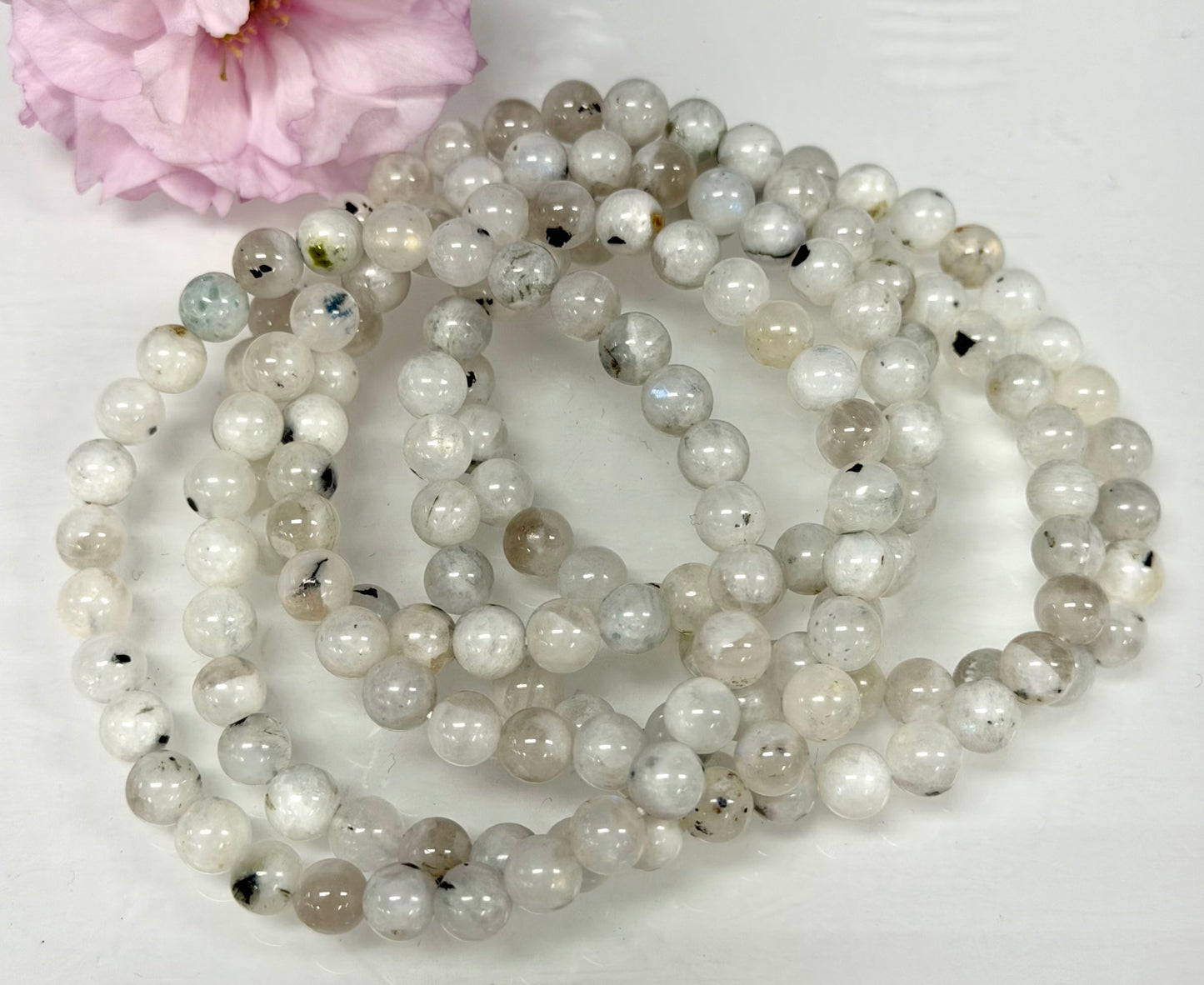 Wholesale 6 Pcs Natural Rainbow Moonstone 6mm 7.5” Crystal Healing Stretch Bracelet