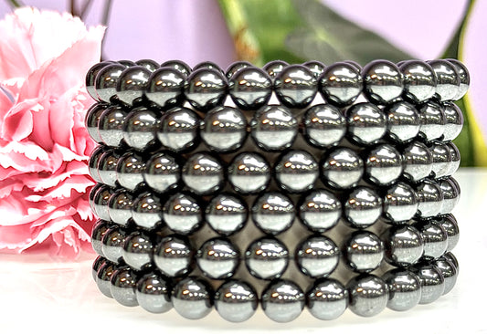 Wholesale Lot 6 Pcs Natural Hematite 8mm 7.5” Crystal Healing Stretch Bracelet