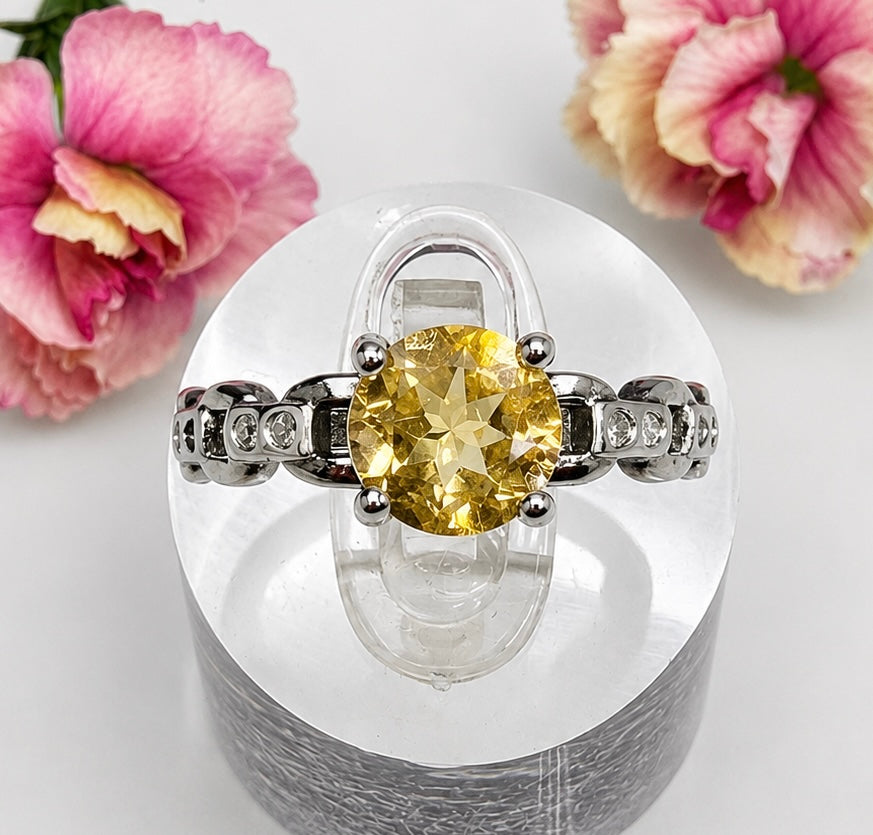 Wholesale Lot 7 pcs Faceted Citrine Stainless Steel Ring 7mm